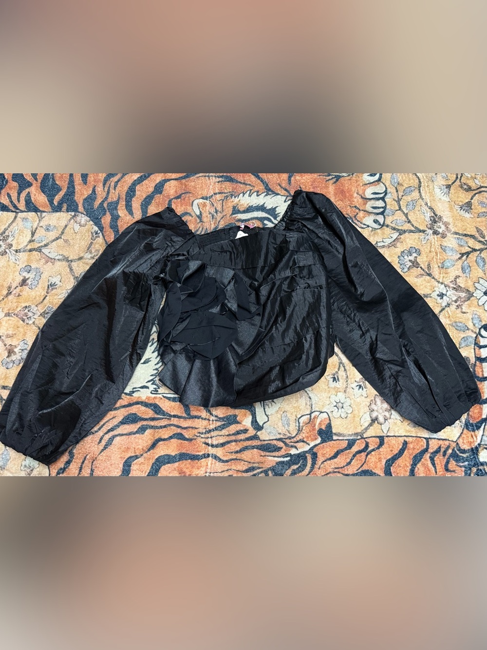 Black Ruffled Off-Shoulder Women's Blouse
